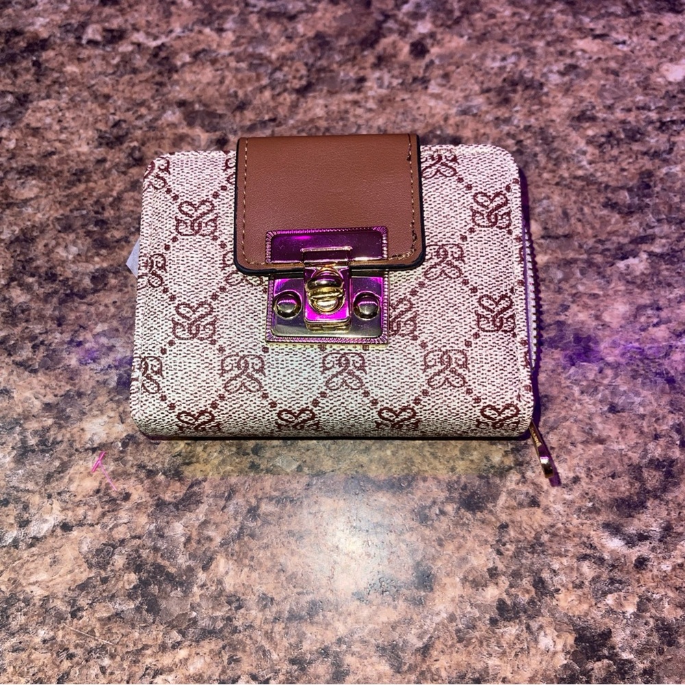 New Jolene Couture Mini Wallet - Beige And Tan With Turnlock